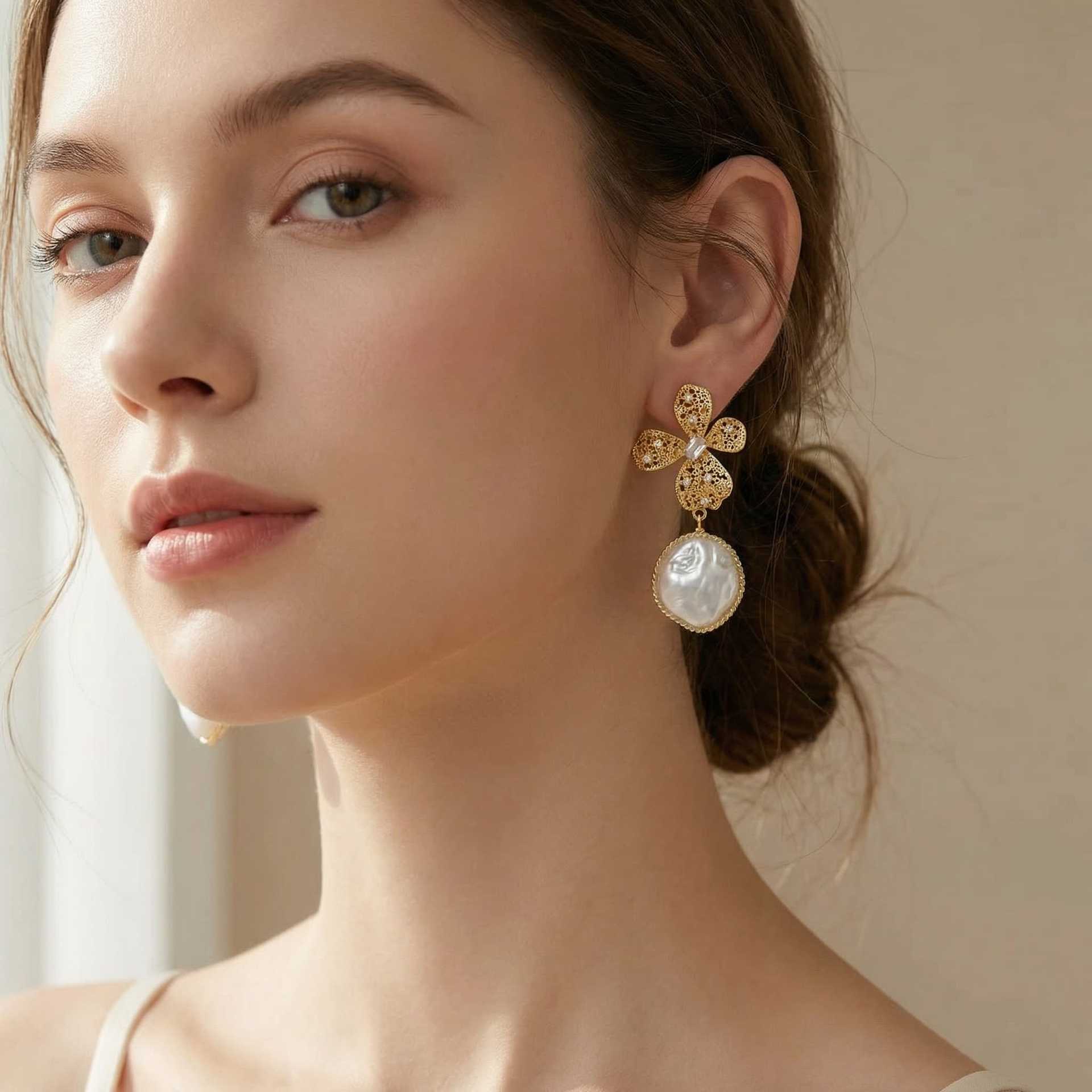 "French Muse" Floral Pearl Drop Earrings - Elegant Long Tassel Jewelry, Romantic Dangle Earrings for Her