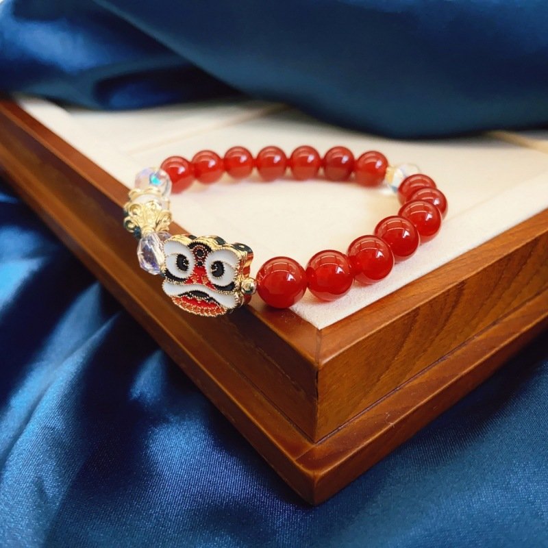 Chinese Lion Dance Red Agate Bracelet - Cute Friendship Beaded Jewelry