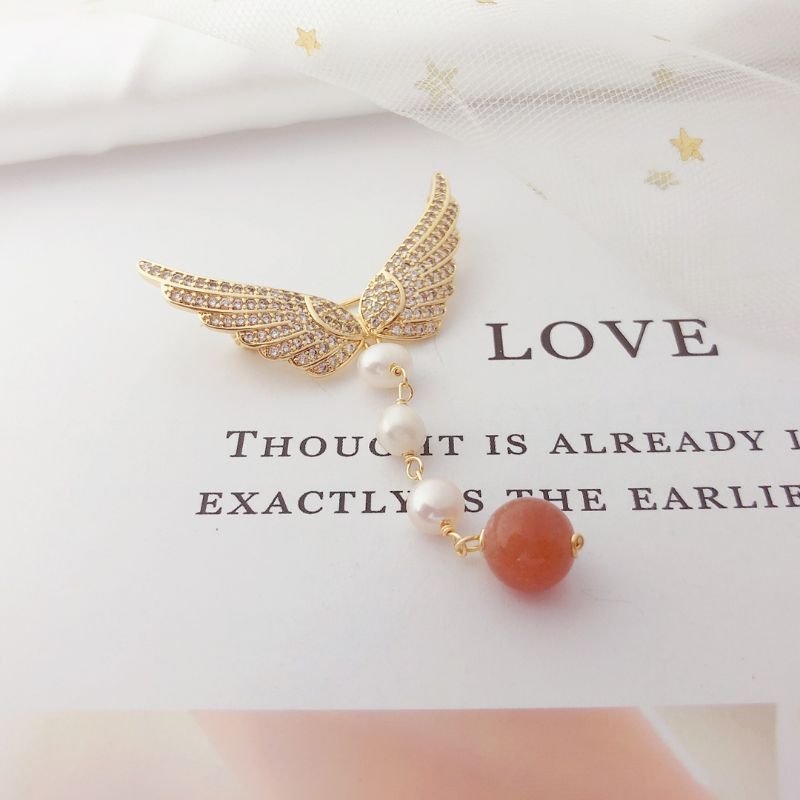 Angel Wings Pearl Brooch - Elegant Angelic Pin Accessory