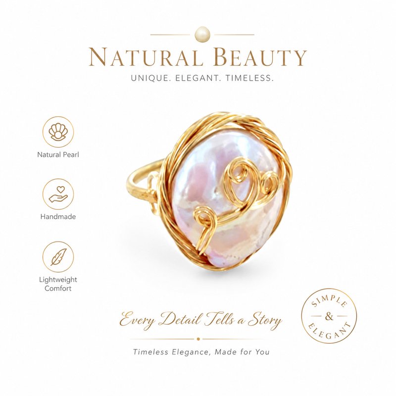 Baroque Pearl Ring - Sweet Pink Pearl Single Loop Social Media Viral Trend Adjustable Statement Ring Style C