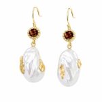 14K Gold Plated Baroque Freshwater Pearl Earrings - Retro French Pink Purple Pearl Drop Dangle Earrings Hong Kong Style Jewelry