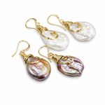 14K Gold Plated Baroque Freshwater Pearl Stud Earrings - Retro French Pink Purple Pearl Studs Hong Kong Style Jewelry