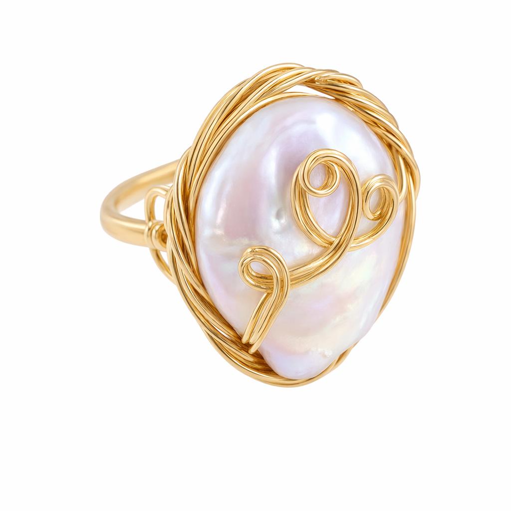 1780586327144-yz0ei8ekatph9heiae4ivwsm4bhsow86.jpg Baroque Pearl Ring - Sweet Pink Pearl Single Loop Social Media Viral Trend Adjustable Statement Ring Style C - Image 1
